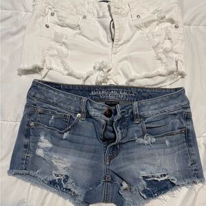 American Eagle Outfitters Blue and White Distressed Jean Shorts